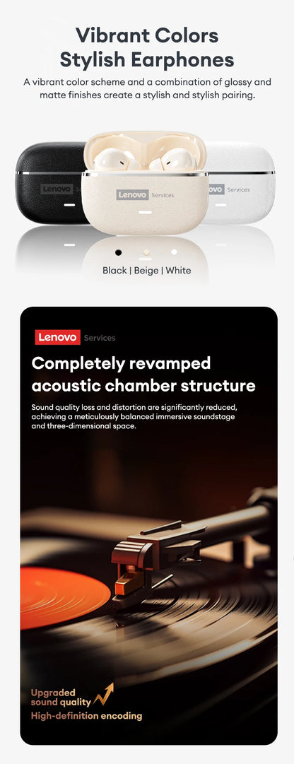Lenovo LE208 TWS Bluetooth 6.0 Wireless Leather Earphones Stereo ENC Noise Cancelling Headphone 38ms Low Latency Gaming Headset