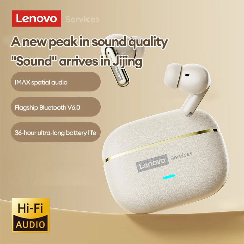 Lenovo LE208 Wireless Bluetooth 6.0 Leather Headphones HiFi Lossless Sound Noise Reduction Earphone Low Latency Gaming Earbuds