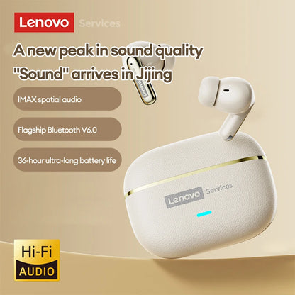 Lenovo LE208 Wireless Bluetooth 6.0 Leather Headphones HiFi Lossless Sound Noise Reduction Earphone Low Latency Gaming Earbuds