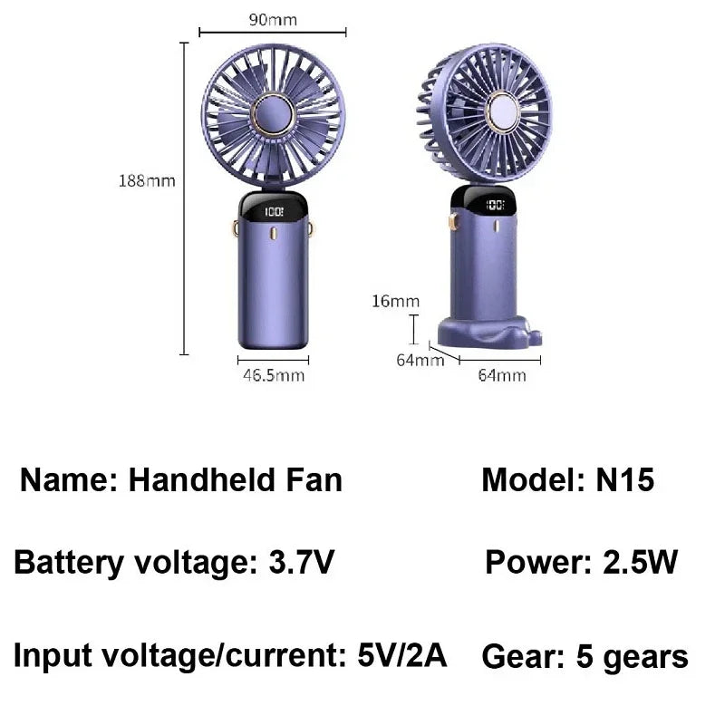 Foldable Portable Desk/Neck Hanging 5 Speed USB Rechargeable Fan