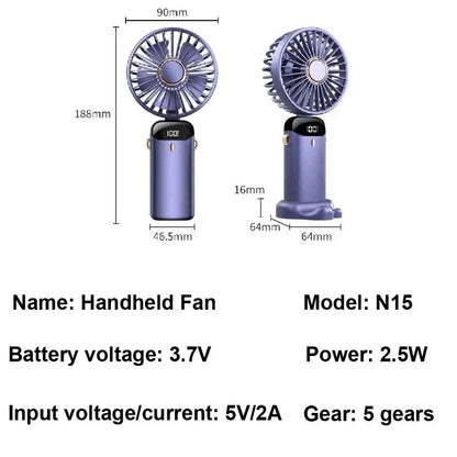 Foldable Portable Desk/Neck Hanging 5 Speed USB Rechargeable Fan
