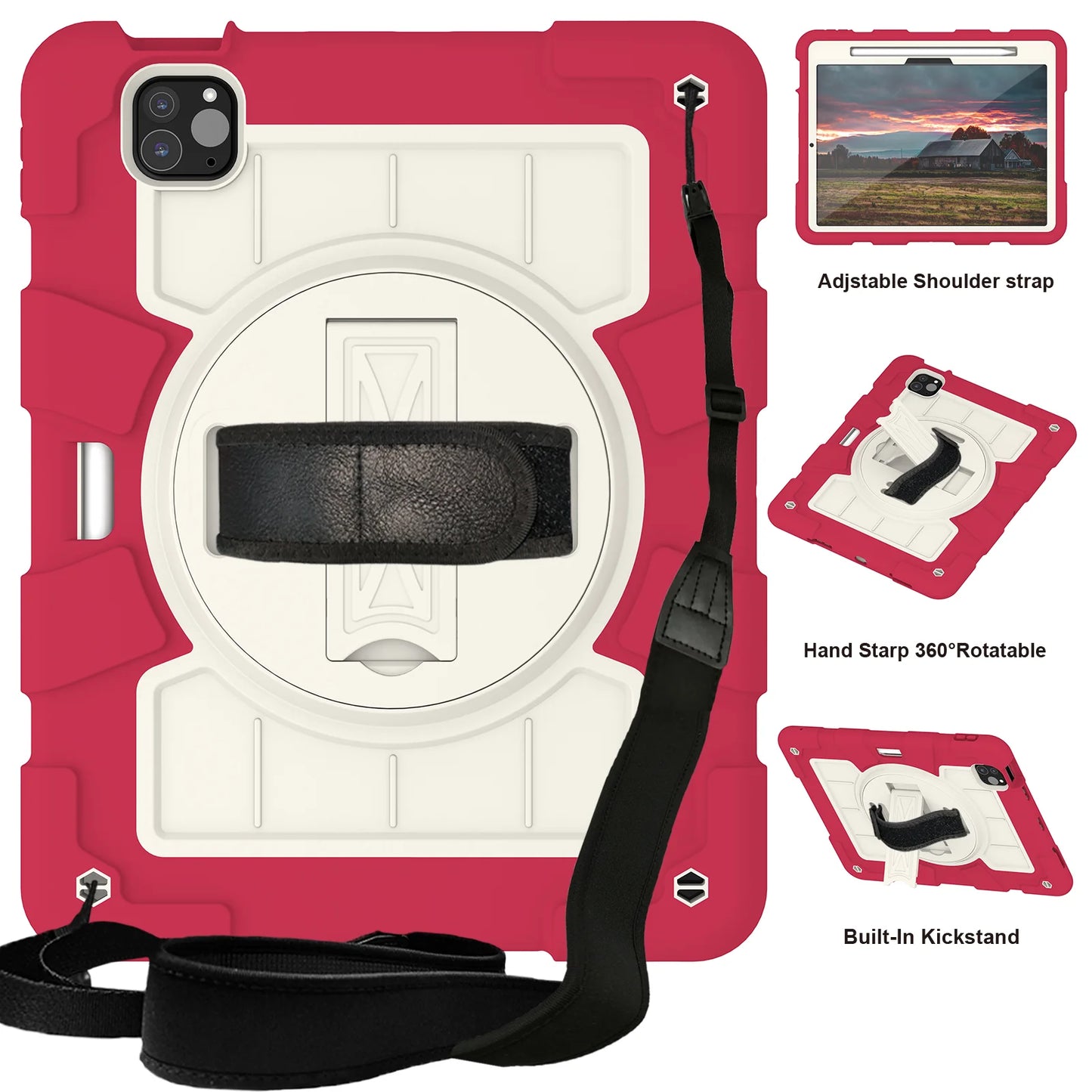 Heavy Duty Case For iPad Pro 11 M4 2024 Model A2836 A2837 A3006 360 Rotation Armor Stand Cover With Shoulder Strap Shockproof