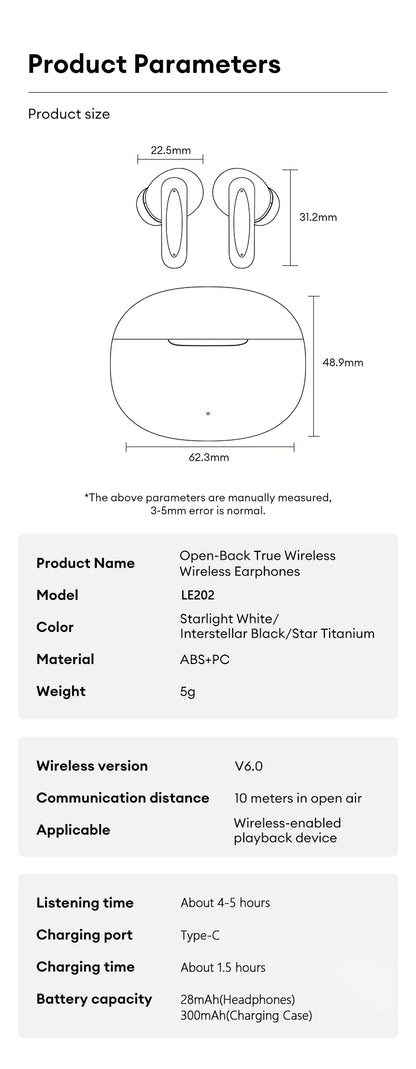 New Lenovo LE202 TWS Bluetooth 6.0 Gaming Earphones AI Call Noise Cancellation Sound Quality Headphone Long Battery Life Earbuds