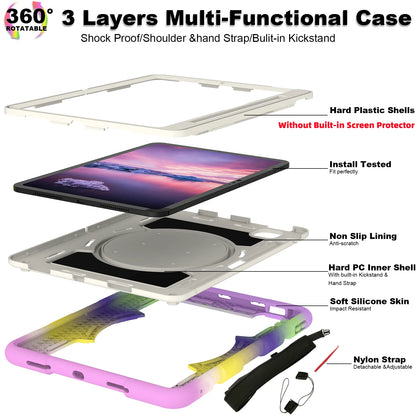 Heavy Duty Case For iPad Pro 11 M4 2024 Model A2836 A2837 A3006 360 Rotation Armor Stand Cover With Shoulder Strap Shockproof