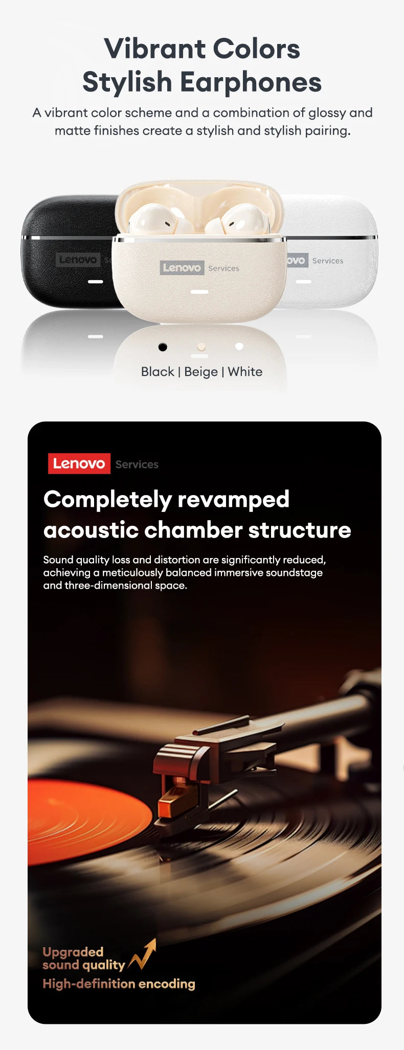 Lenovo LE208 Wireless Bluetooth 6.0 Leather Headphones HiFi Lossless Sound Noise Reduction Earphone Low Latency Gaming Earbuds