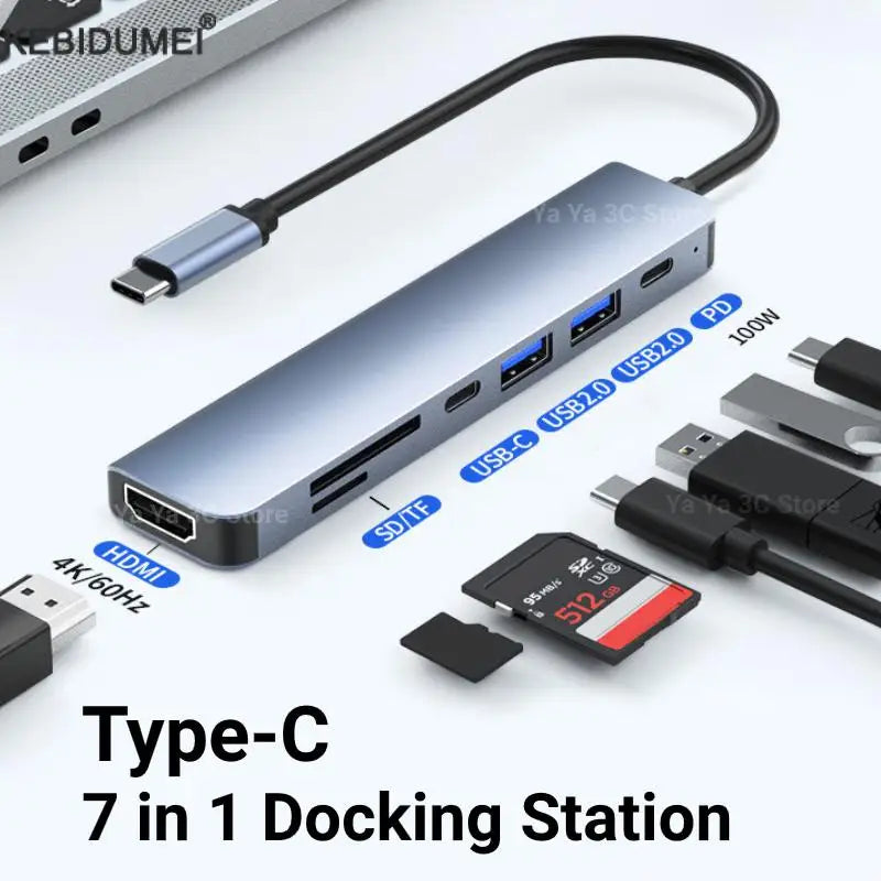 Kebidumei Multiport USB C Hub to 4K HDMI-compatible outputs