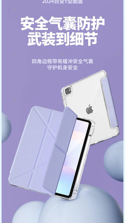 Y-Fold Case For 2025 A16 11th iPad Air 11 M3 M2 2024 iPad 10th Gen 10.2 7 8th 9th Pro11 M4 Air4 5 10.9 Air13 M2 M3 Pencil Holder