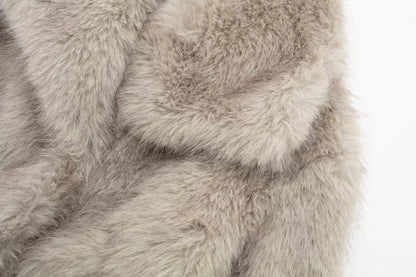 TRAFZA Women Fashion Cropped Faux Fur Jacket Coat Long Sleeve Front Snap-button Female Outerwear Chic Lapel Collar Thick Coat