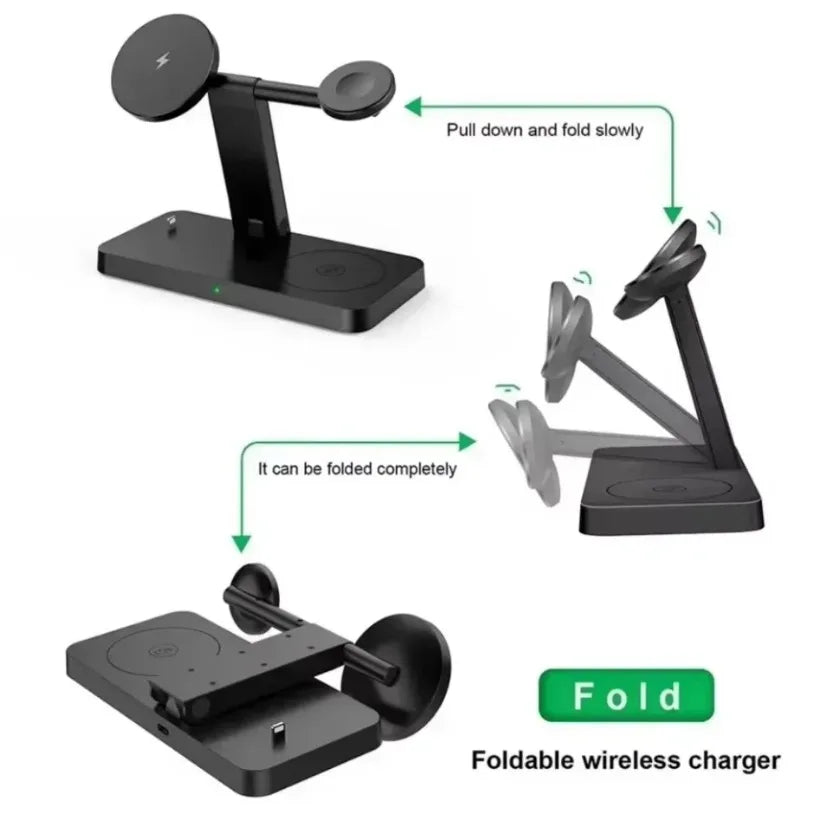 15W 4 In 1 Foldable Fast Charging Station Magnetic Wireless Charger Stand For Magsafe iPhone 12-16 iWatch Airpods Desktop Stand