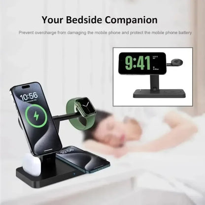 15W 4 In 1 Foldable Fast Charging Station Magnetic Wireless Charger Stand For Magsafe iPhone 12-16 iWatch Airpods Desktop Stand