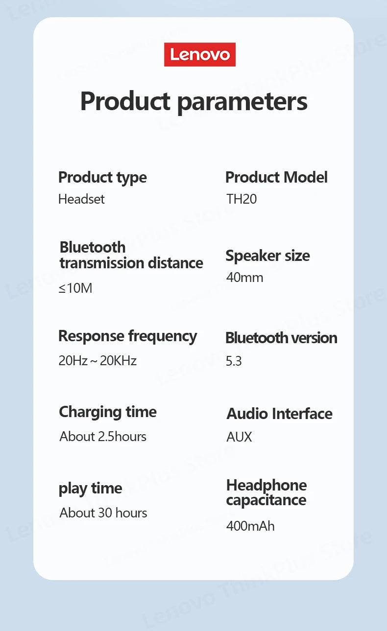 Original Lenovo 5.3 Wireless Bluetooth Headset TH20 Gaming Dual Mode Foldable Sport Headphone HIFI Sound Music Earphone 2023 New