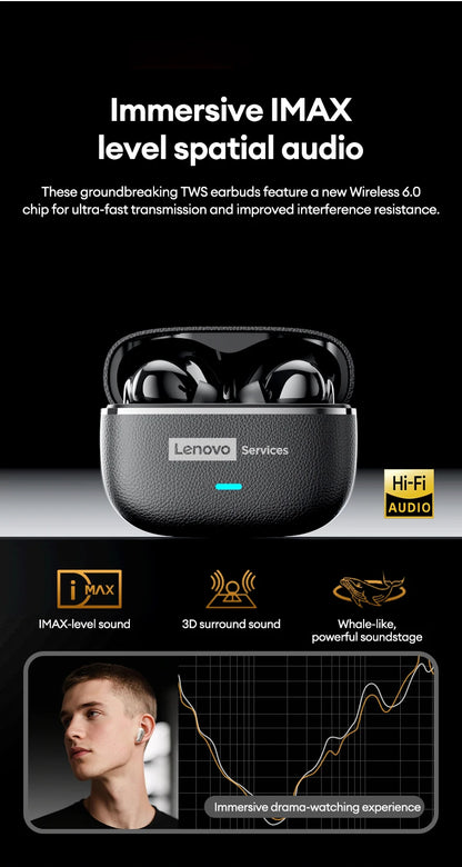 Lenovo LE208 TWS Bluetooth 6.0 Wireless Leather Earphones Stereo ENC Noise Cancelling Headphone 38ms Low Latency Gaming Headset