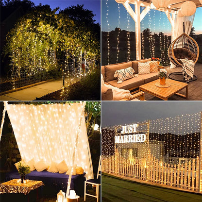 Solar Curtain Light LED Outdoor Waterloo Garland Decoration String Lights Yard Christmas  Fairy Garland String Lights