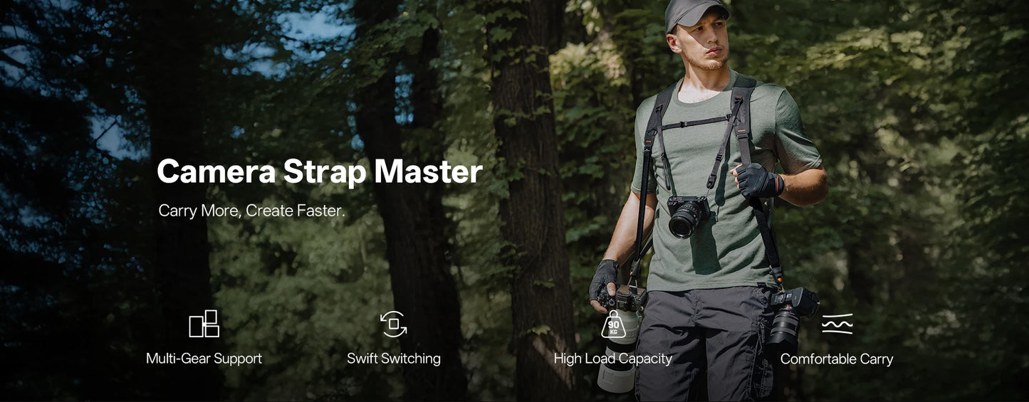 PGYTECH Camera Strap Master, Leather Dual Shoulder Harness for 3 Cameras, Adjustable Camera Harness for Professional Photographe