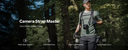 PGYTECH Camera Strap Master, Leather Dual Shoulder Harness for 3 Cameras, Adjustable Camera Harness for Professional Photographe