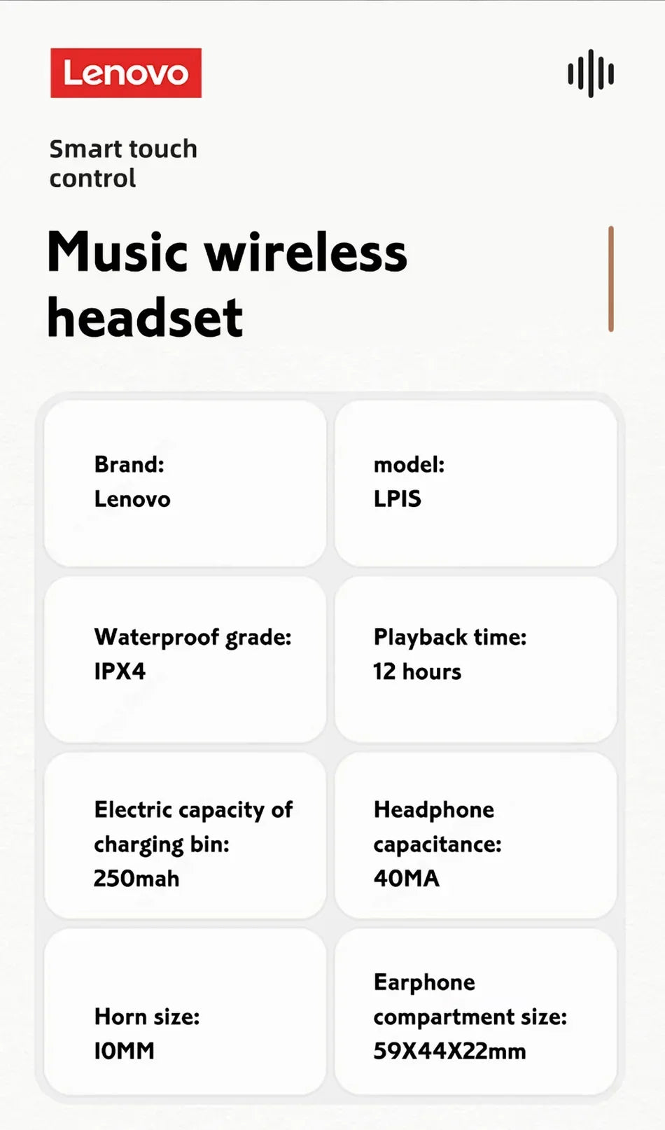 Original Lenovo LP1S Earphones TWS Wireless Bluetooth 5.0 Headphones Waterproof Sport Headsets Noise Reduction Earbuds with Mic