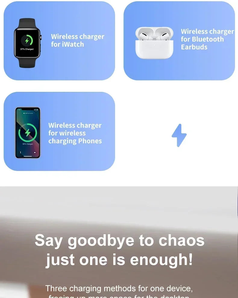 30W Fast Charging Dock Station 3 in 1 Foldable Wireless Charger Stand For iPhone 16 15 14 13 12 11 iWatch 8 7 6 Airpods Pro