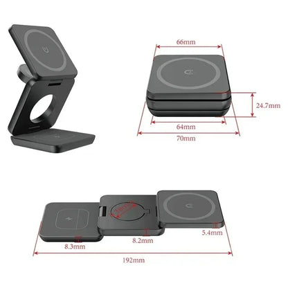 3 In 1 Foldable Magnetic Wireless Charger Stand For iPhone 16 15 14 13 Pro Max iWatch 10 9 AirPods Fast Charging Station Holder