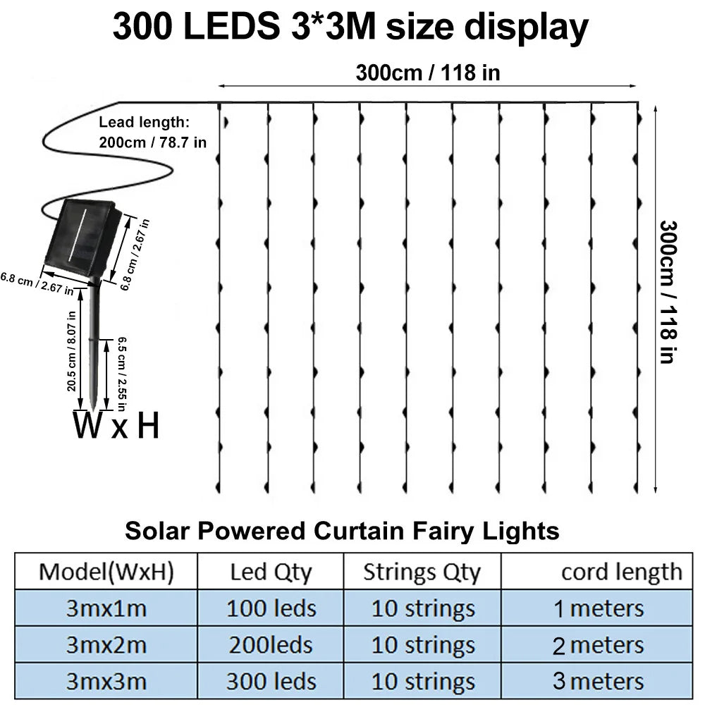 Solar Curtain Light LED Outdoor Waterloo Garland Decoration String Lights Yard Christmas  Fairy Garland String Lights