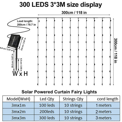 Solar Curtain Light LED Outdoor Waterloo Garland Decoration String Lights Yard Christmas  Fairy Garland String Lights