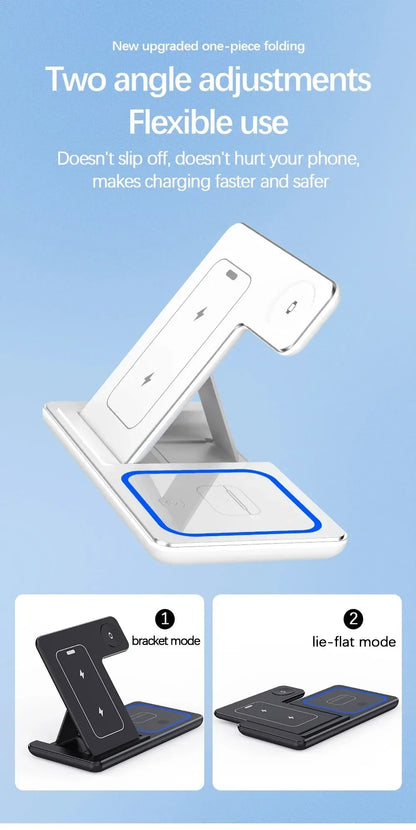 Wireless Charger Stand 3 in 1 30W LED Foldable Wireless Charger For iPhone 16 15 Pro Max iWatch 8 7 Airpods Charge Dock Station
