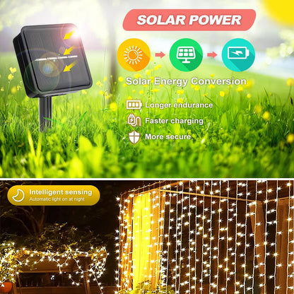 Solar Curtain Light LED Outdoor Waterloo Garland Decoration String Lights Yard Christmas  Fairy Garland String Lights
