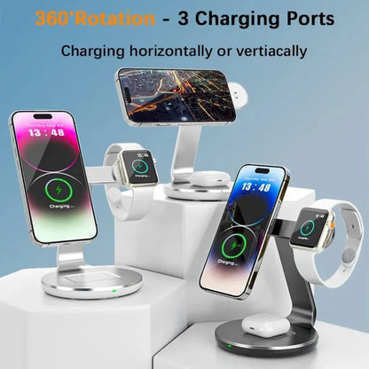 30W 3 In 1 Fast Charging Station Magnetic Wireless Charger Stand For Magsafe iPhone 16 15 14 13 Pro Max iWatch 8 7 Airpods Pro