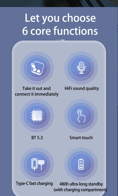 Ultra Small Mini Bluetooth 5.3 Headset Digital Display Wireless Touch Invisible Headphones Noise Reduction Sleep Earbud With Mic