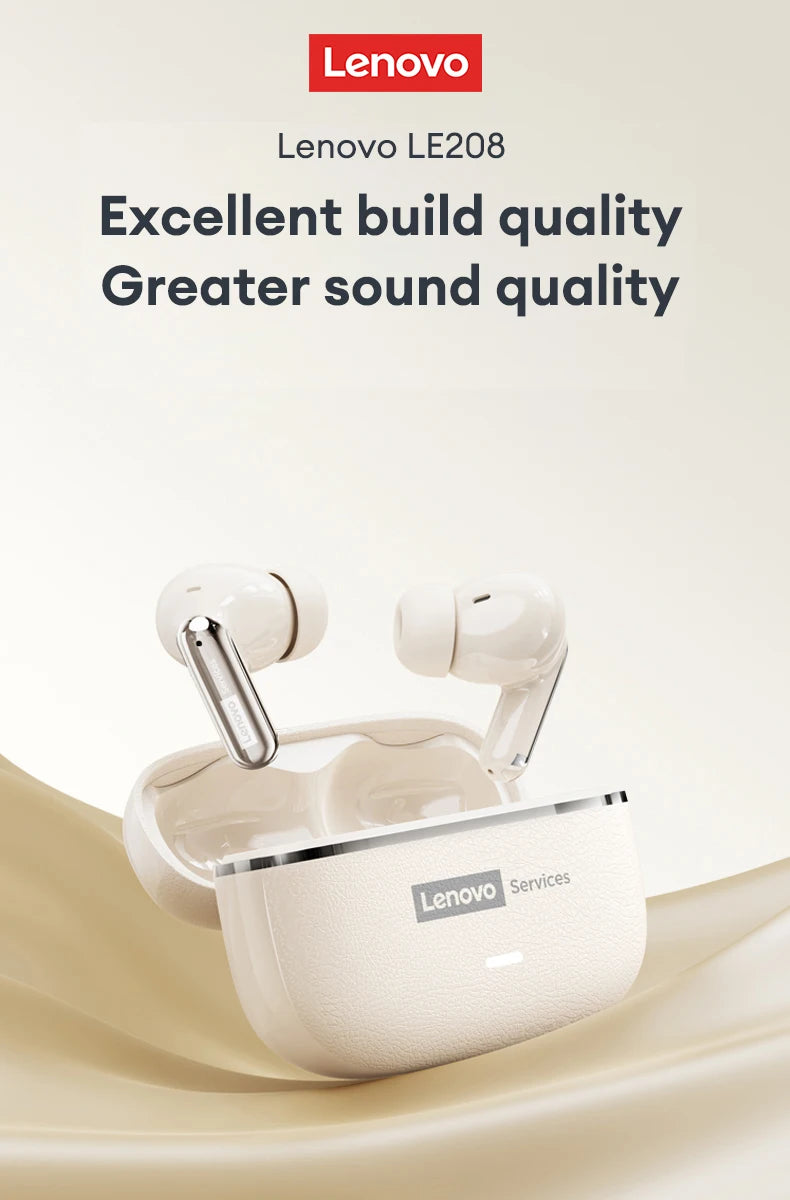 Lenovo LE208 TWS Bluetooth 6.0 Wireless Leather Earphones Stereo ENC Noise Cancelling Headphone 38ms Low Latency Gaming Headset