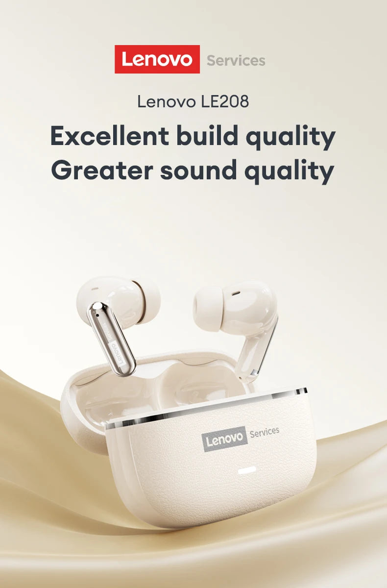 Lenovo LE208 Wireless Bluetooth 6.0 Leather Headphones HiFi Lossless Sound Noise Reduction Earphone Low Latency Gaming Earbuds