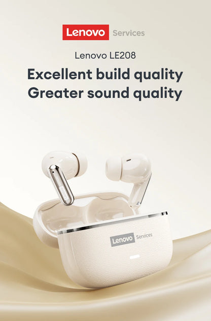 Lenovo LE208 Wireless Bluetooth 6.0 Leather Headphones HiFi Lossless Sound Noise Reduction Earphone Low Latency Gaming Earbuds