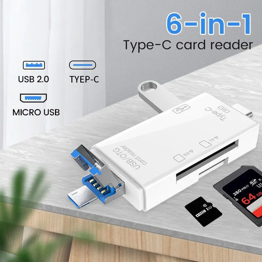 6-in-1 Type-C Card Reader – Fast & Versatile Data Transfer