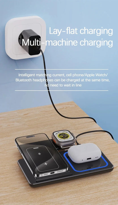 Wireless Charger Stand 3 in 1 30W LED Foldable Wireless Charger For iPhone 16 15 Pro Max iWatch 8 7 Airpods Charge Dock Station