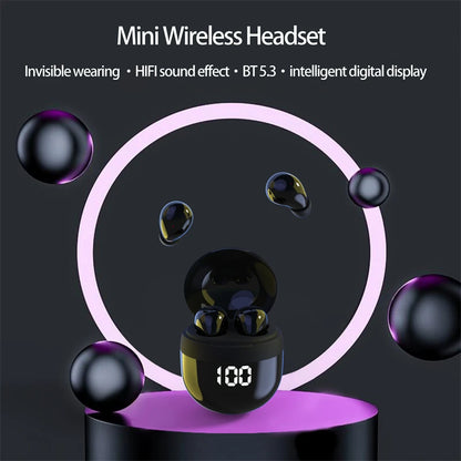 Ultra Small Mini Bluetooth 5.3 Headset Digital Display Wireless Touch Invisible Headphones Noise Reduction Sleep Earbud With Mic