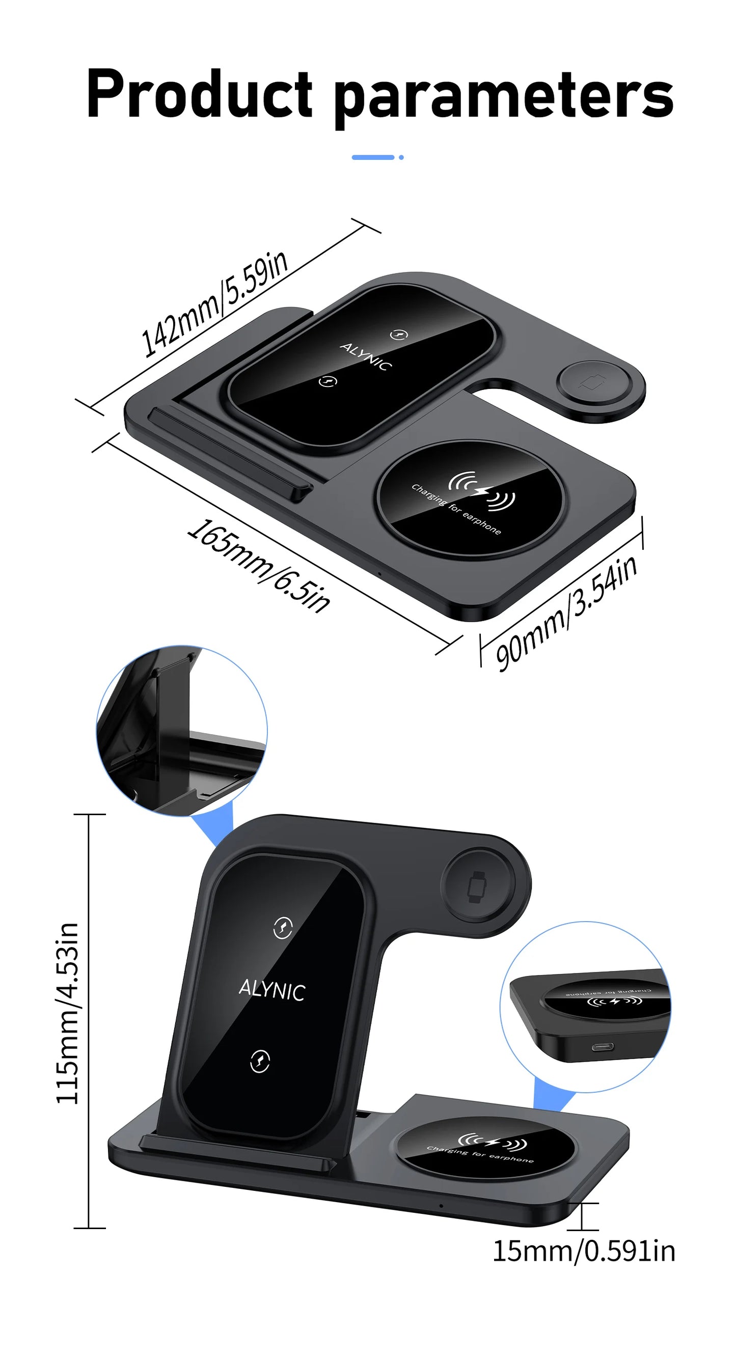 3 in 1 Wireless Charger Stand Pad For iPhone 15 14 13 12 X Max Foldable Fast Charging Station Dock For IWatch 8 7 SE AirPods Pro
