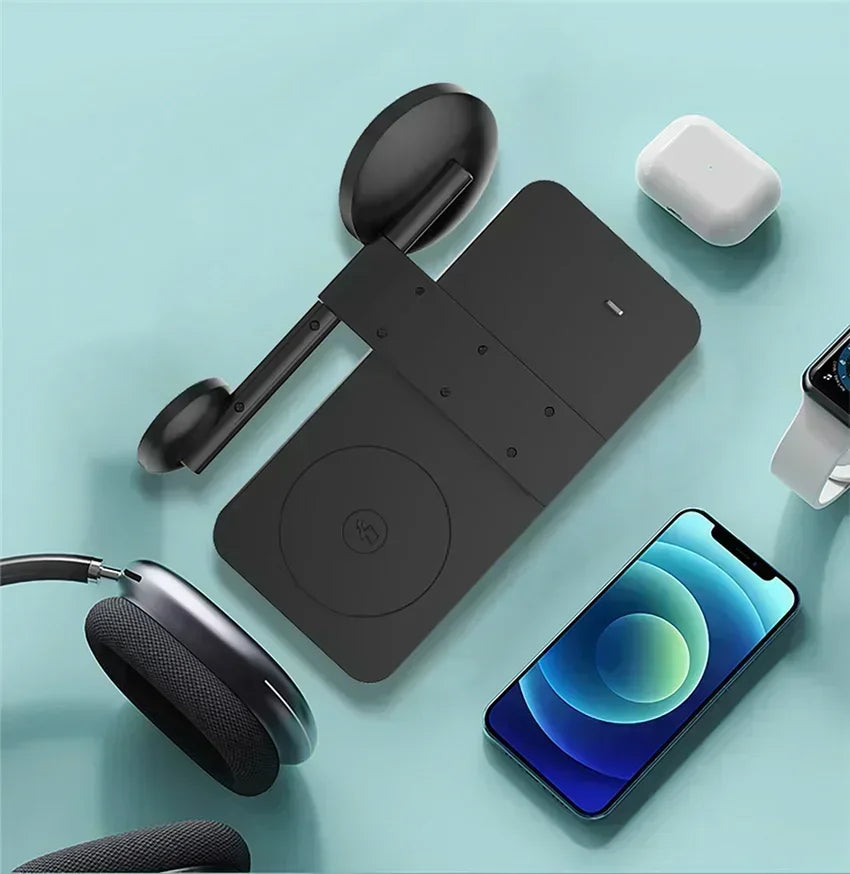15W 4 In 1 Foldable Fast Charging Station Magnetic Wireless Charger Stand For Magsafe iPhone 12-16 iWatch Airpods Desktop Stand