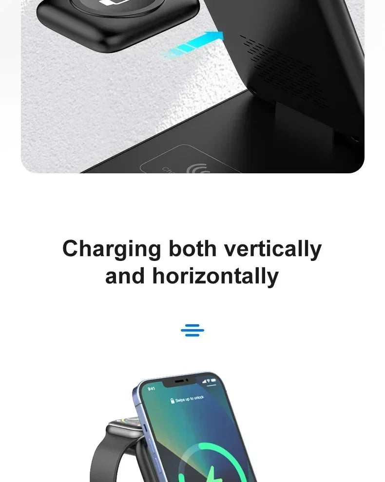 30W Fast Charging Dock Station 3 in 1 Foldable Wireless Charger Stand For iPhone 16 15 14 13 12 11 iWatch 8 7 6 Airpods Pro