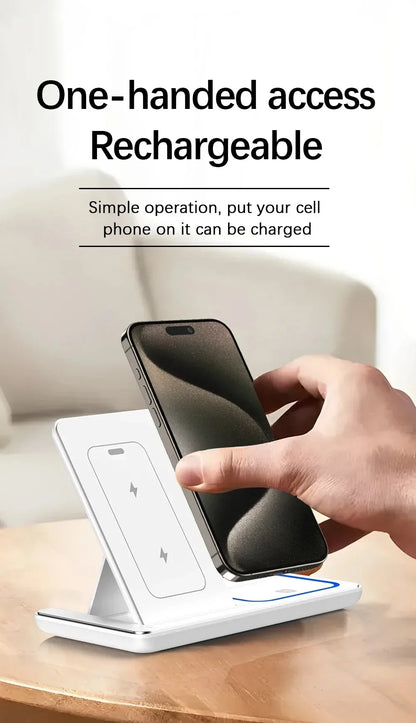 Wireless Charger Stand 3 in 1 30W LED Foldable Wireless Charger For iPhone 16 15 Pro Max iWatch 8 7 Airpods Charge Dock Station