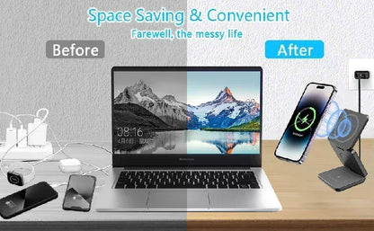 3 In 1 Foldable Magnetic Wireless Charger Stand For iPhone 16 15 14 13 Pro Max iWatch 10 9 AirPods Fast Charging Station Holder