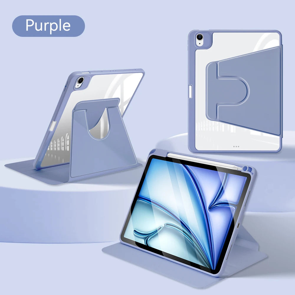 For iPad Air 11 M2 Case 2024 Pro M4 360° Rotation Cover for Air 5/4 iPad 10th 10.9in Mini 6 7/8/9th 10.2in Pro12.9 Tablet Cover
