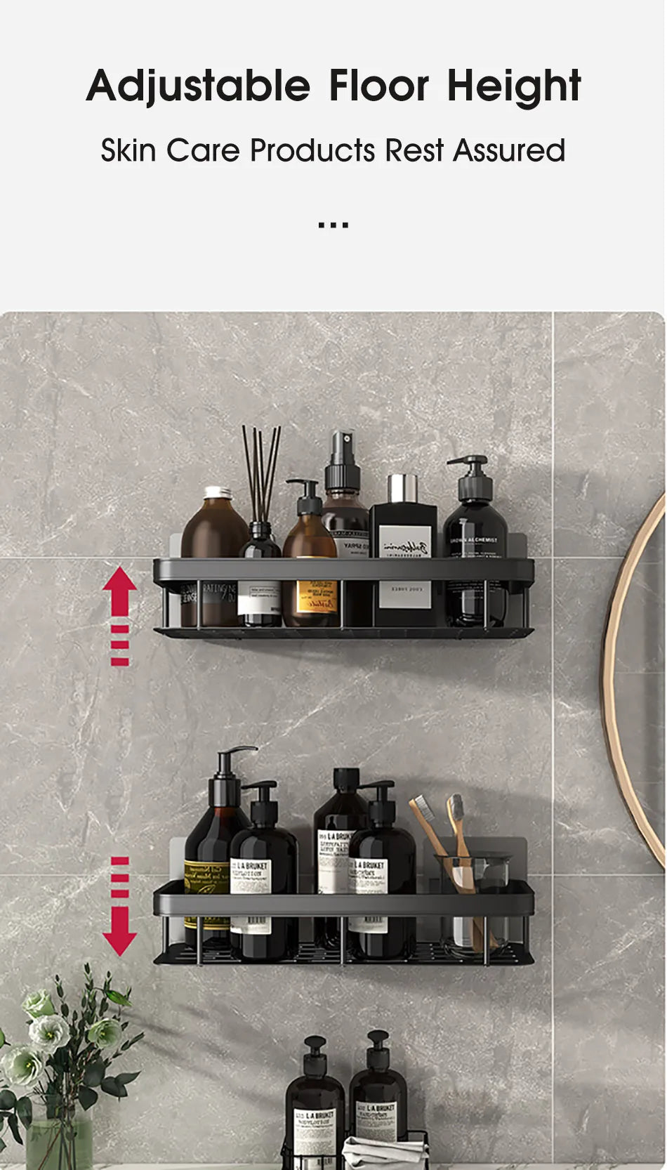 Bathroom Storage - No Drill - Wall Mount - Corner Shelf