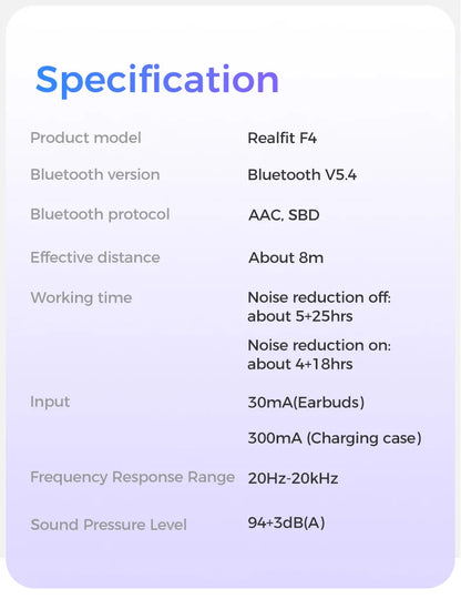 Realfit F4 Mini ANC Bluetooth Earphones 40dB Active Noice Cancellation HIFI Heavy Bass Wireless Earbuds for realme xiaomi