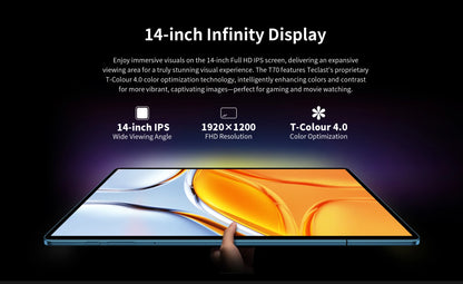 Teclast T70 Tablet 14" FHD Display Android 14 MTK Helio G99 8GB+256GB 10000mAh Battery 18W 4G LTE Global Version