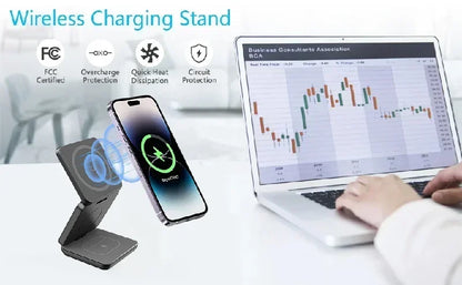 3 In 1 Foldable Magnetic Wireless Charger Stand For iPhone 16 15 14 13 Pro Max iWatch 10 9 AirPods Fast Charging Station Holder