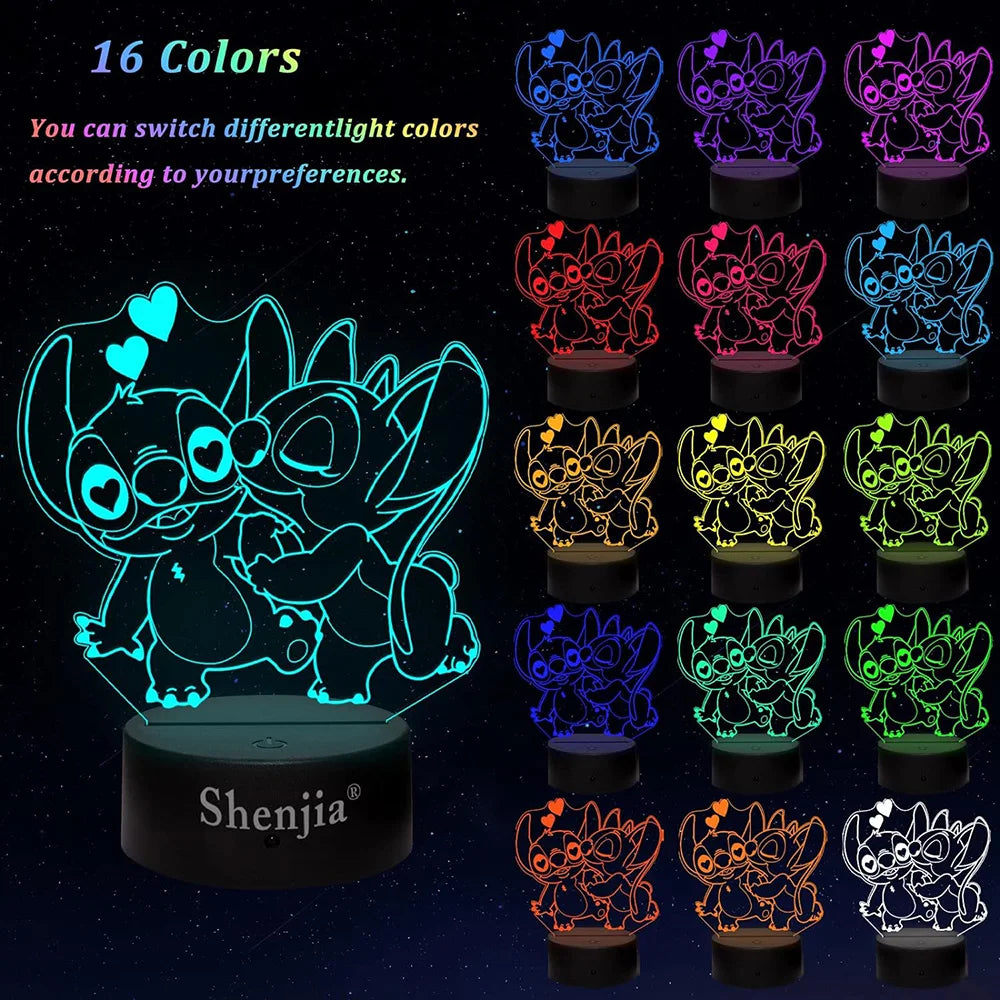 3D Illusion Stitch Night Light with Remote Control and Smart Touch Room Decor Lamp