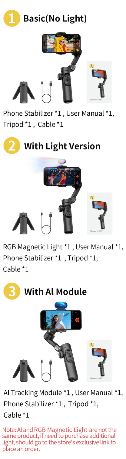 AOCHUAN 3-Axis Handheld Gimbal Stabilizer for Smartphone with Fill Light