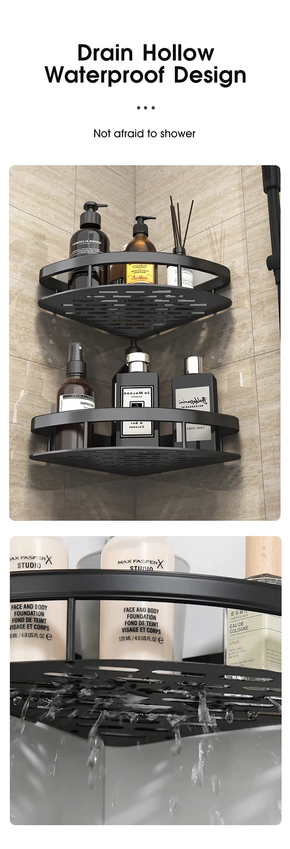 Bathroom Storage - No Drill - Wall Mount - Corner Shelf