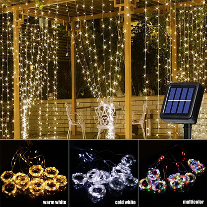 Solar Curtain Light LED Outdoor Waterloo Garland Decoration String Lights Yard Christmas  Fairy Garland String Lights