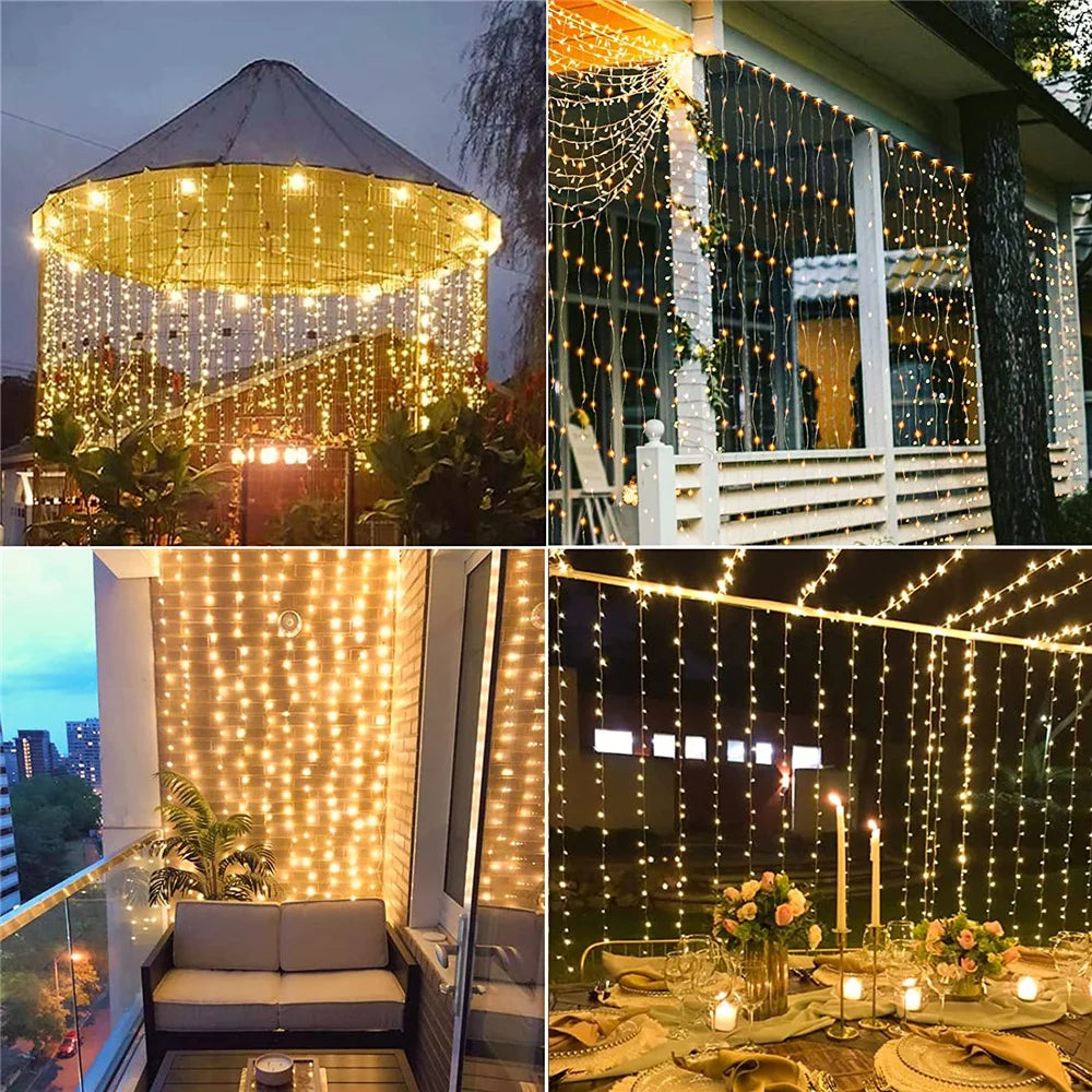 Solar Curtain Light LED Outdoor Waterloo Garland Decoration String Lights Yard Christmas  Fairy Garland String Lights