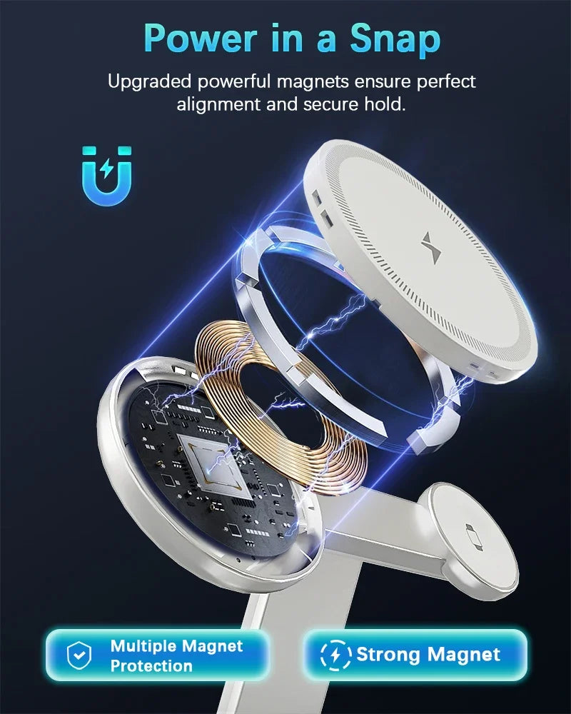 30W 3 In 1 Fast Charging Station Magnetic Wireless Charger Stand For Magsafe iPhone 16 15 14 13 Pro Max iWatch 8 7 Airpods Pro